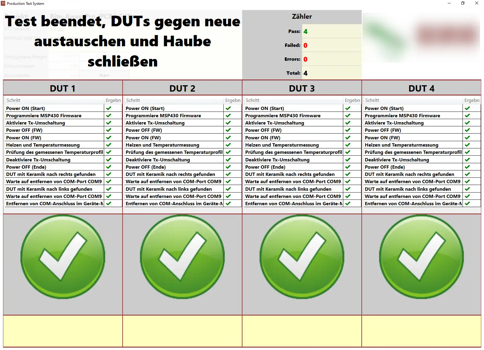 Programmieren und Testen von 4 DUTs